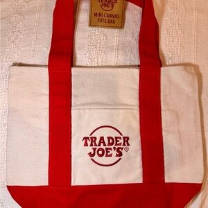 Trader Joe's Red & Cream Mini Canvas Tote Bag